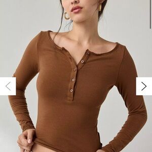 Urban Outfitters Brown Long Sleeve Henley